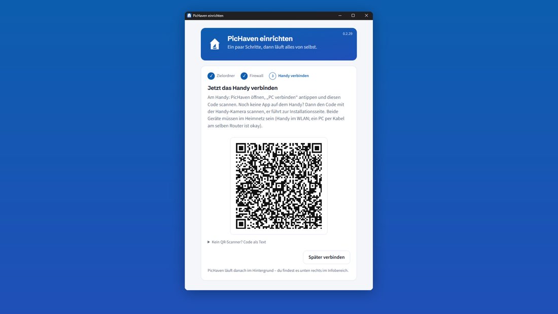 PC: QR-Code zum Verbinden des Handys